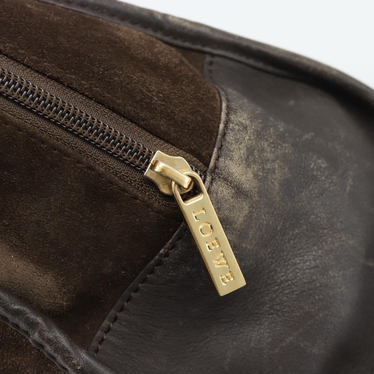 LOEWE Hand Bag Suede Brown Gold Tone Auth ep15349