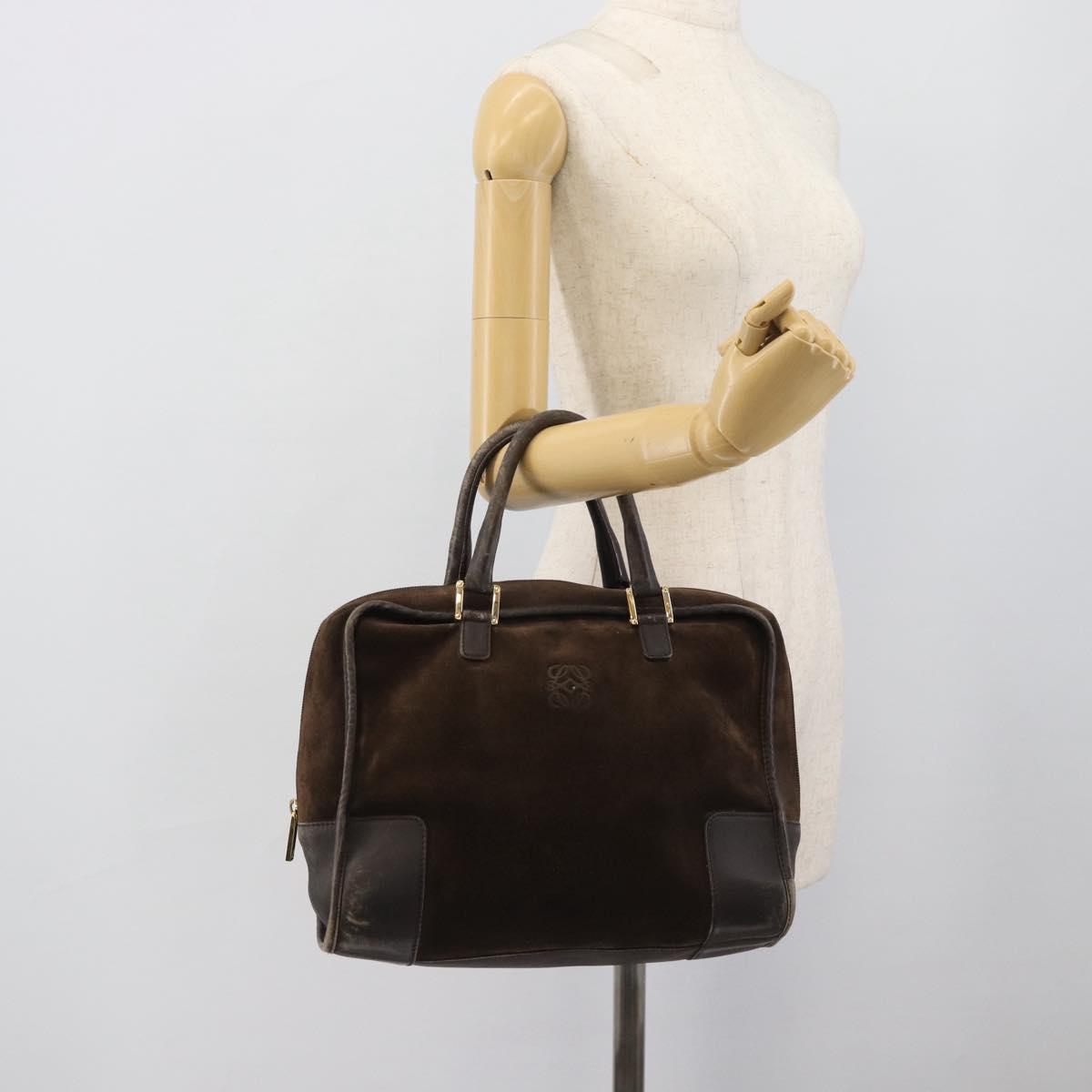 LOEWE Hand Bag Suede Brown Gold Tone Auth ep15349