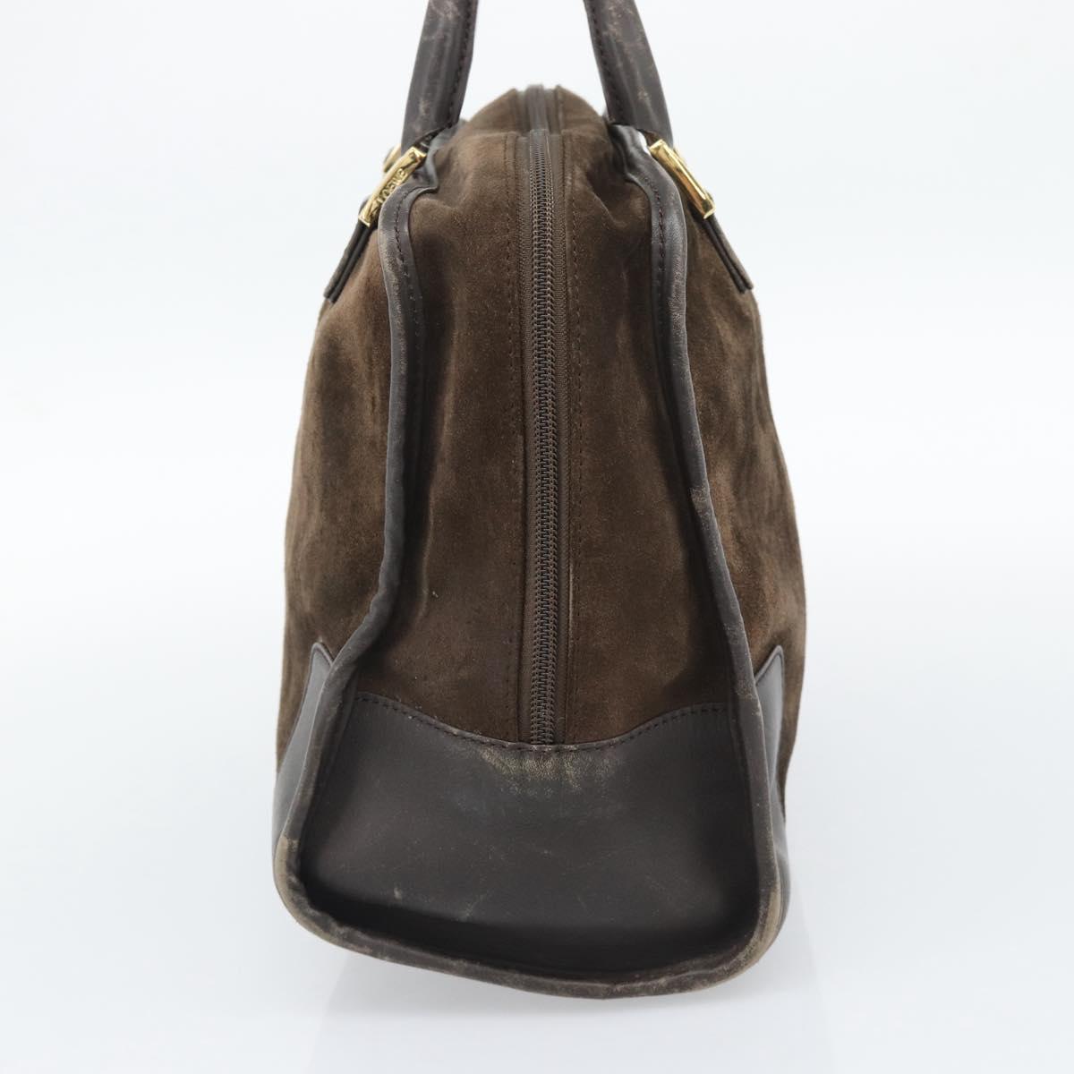 LOEWE Hand Bag Suede Brown Gold Tone Auth ep15349