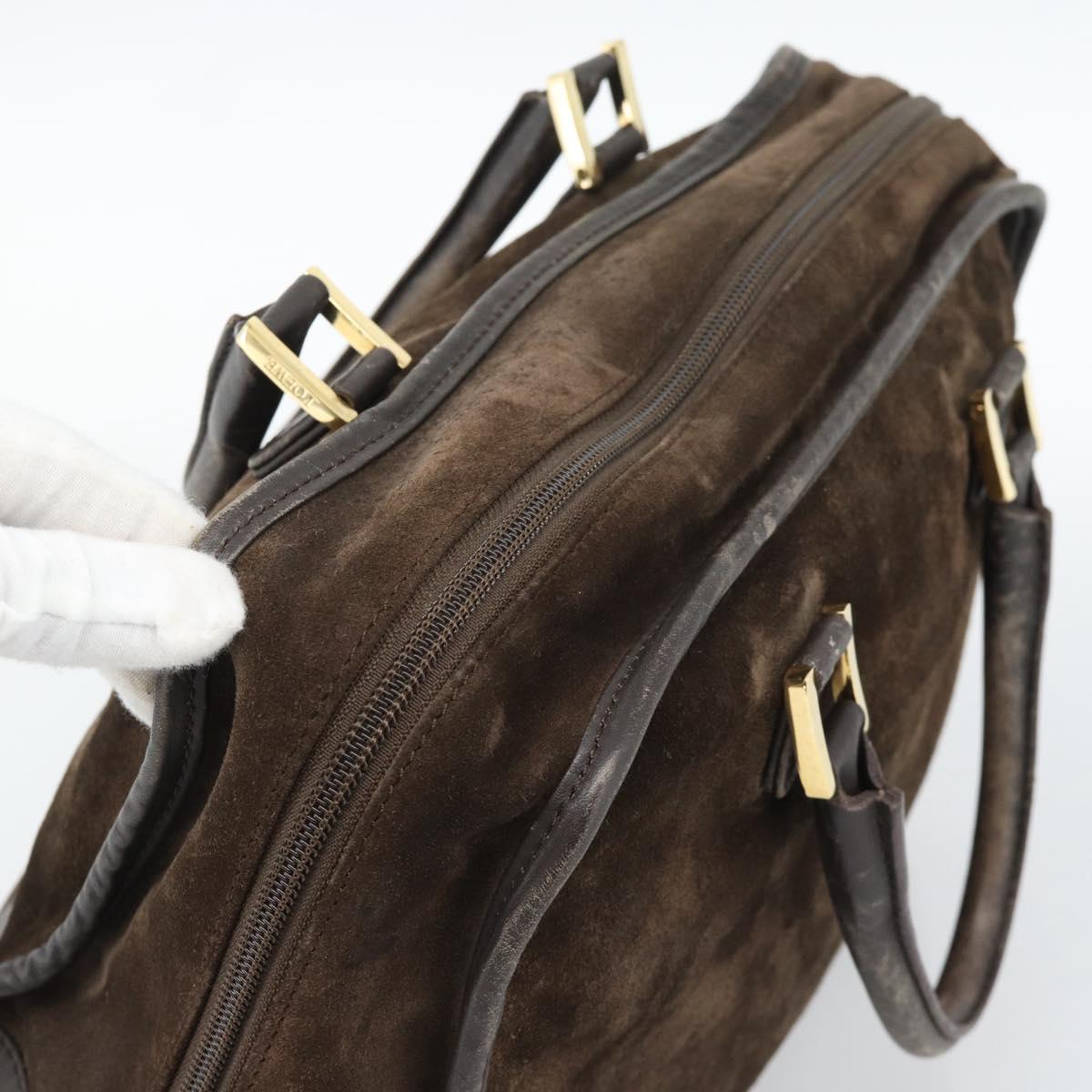 LOEWE Hand Bag Suede Brown Gold Tone Auth ep15349