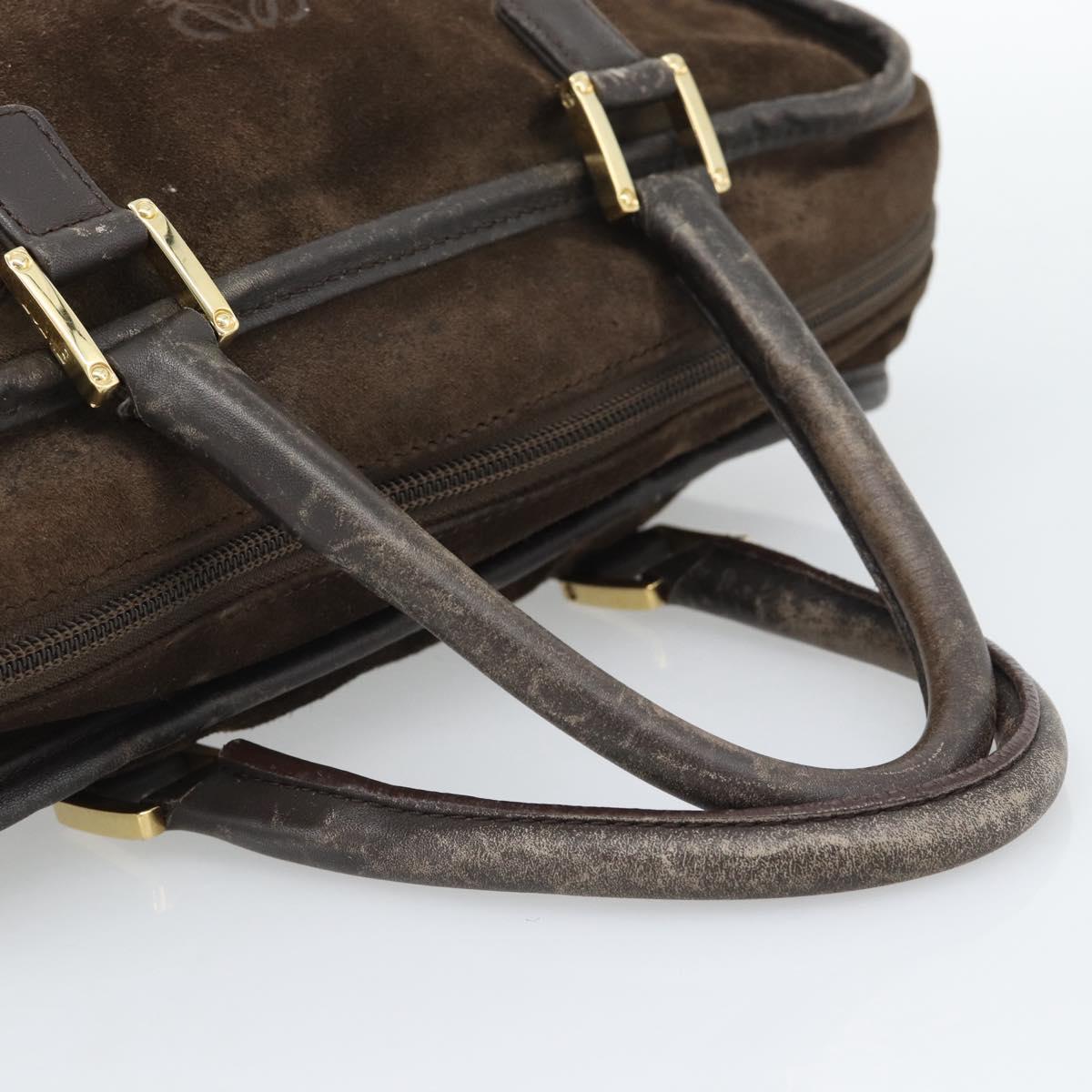 LOEWE Hand Bag Suede Brown Gold Tone Auth ep15349