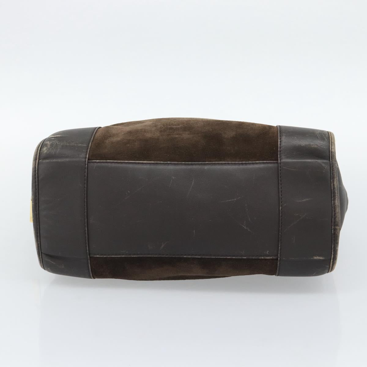LOEWE Hand Bag Suede Brown Gold Tone Auth ep15349