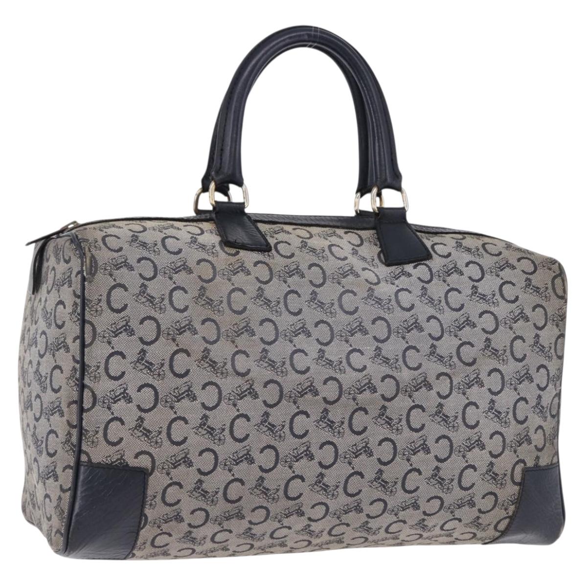 CELINE C Sulky Boston Bag Canvas Navy Gold Tone Auth ep15354