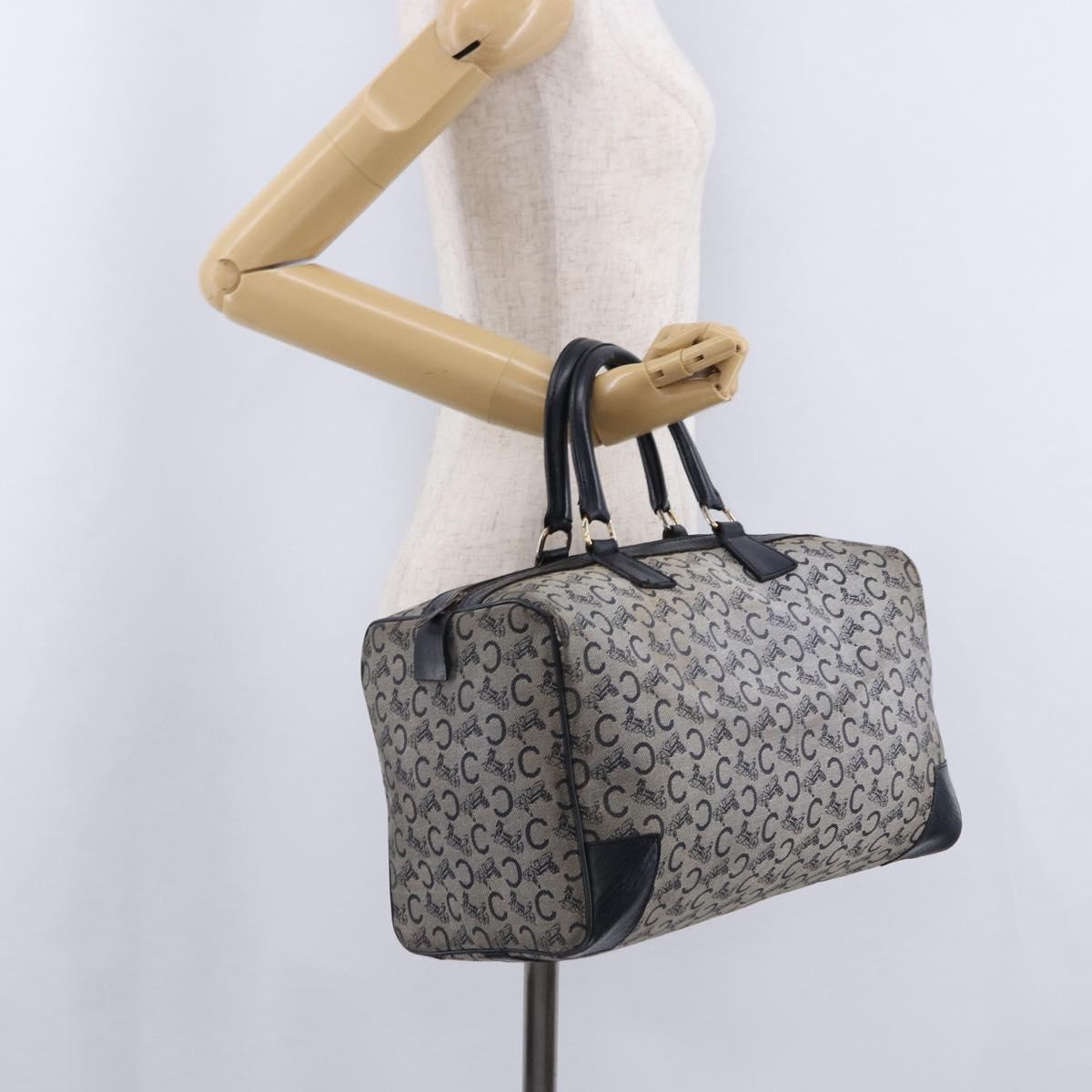 CELINE C Sulky Boston Bag Canvas Navy Gold Tone Auth ep15354