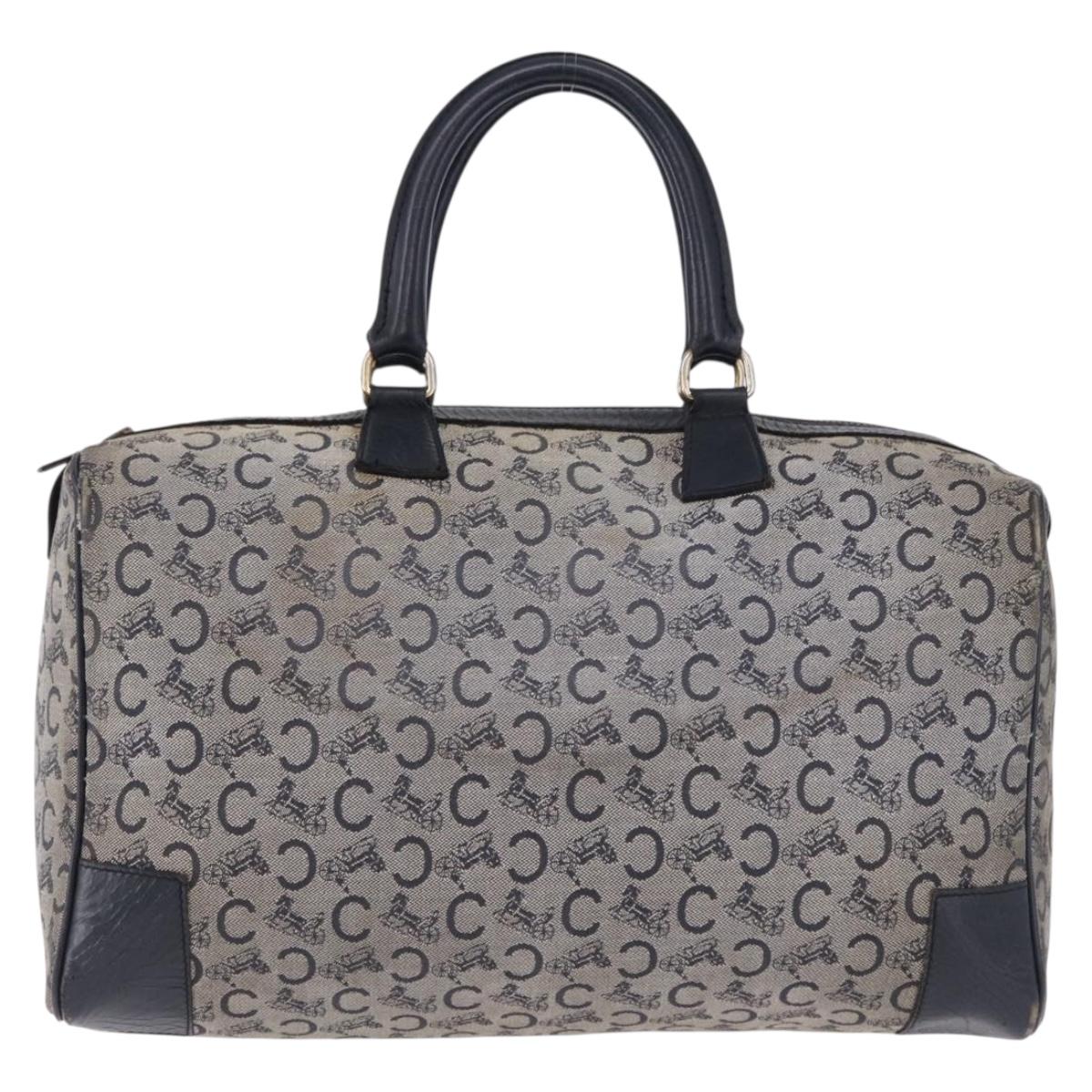 CELINE C Sulky Boston Bag Canvas Navy Gold Tone Auth ep15354