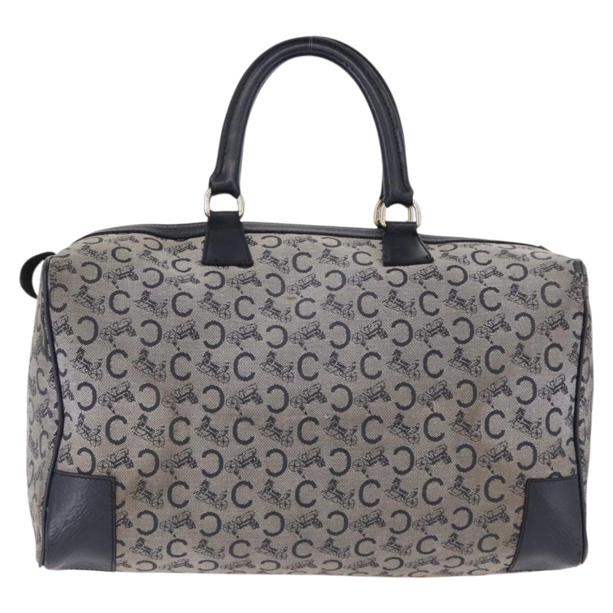 CELINE C Sulky Boston Bag Canvas Navy Gold Tone Auth ep15354