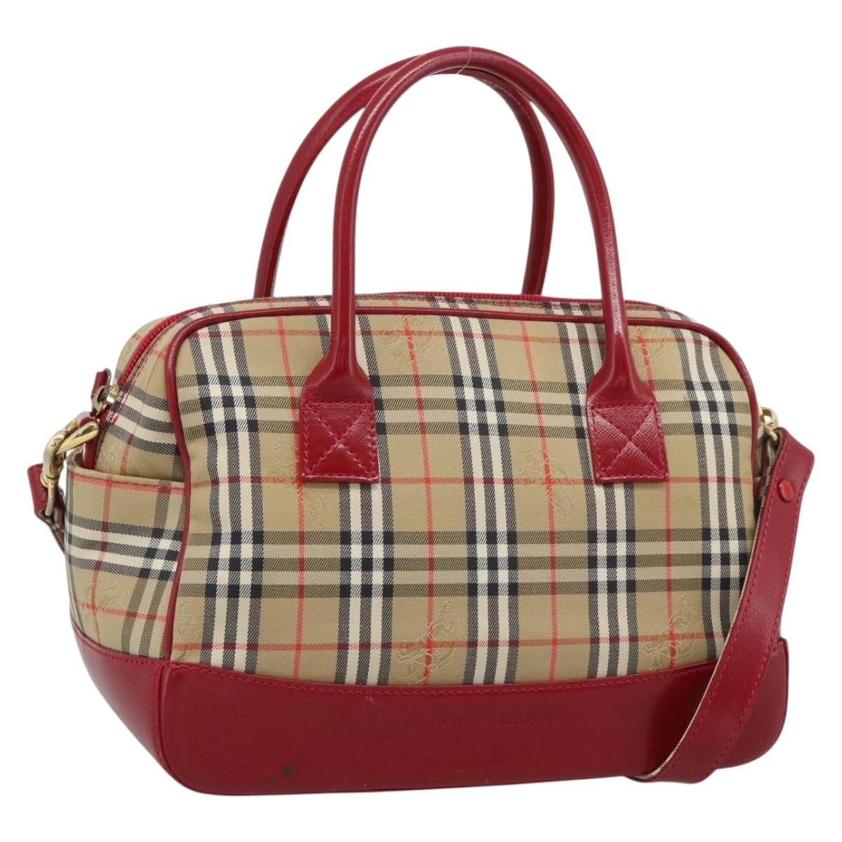 BURBERRY Nova Check Hand Bag Canvas 2way Beige Red Auth ep15355A