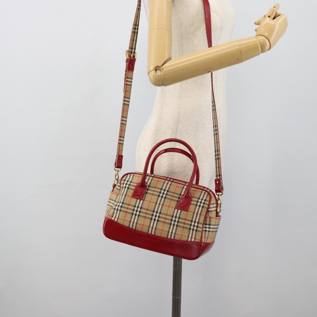 BURBERRY Nova Check Hand Bag Canvas 2way Beige Red Auth ep15355A