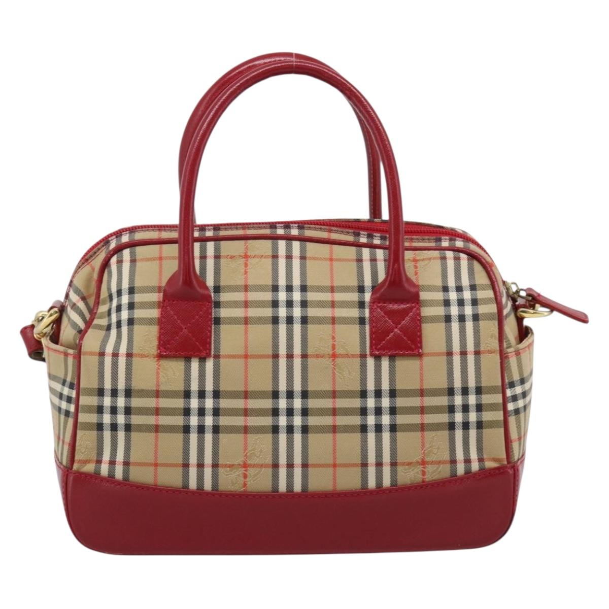 BURBERRY Nova Check Hand Bag Canvas 2way Beige Red Auth ep15355A