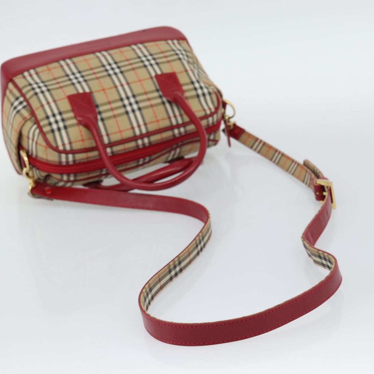 BURBERRY Nova Check Hand Bag Canvas 2way Beige Red Auth ep15355A