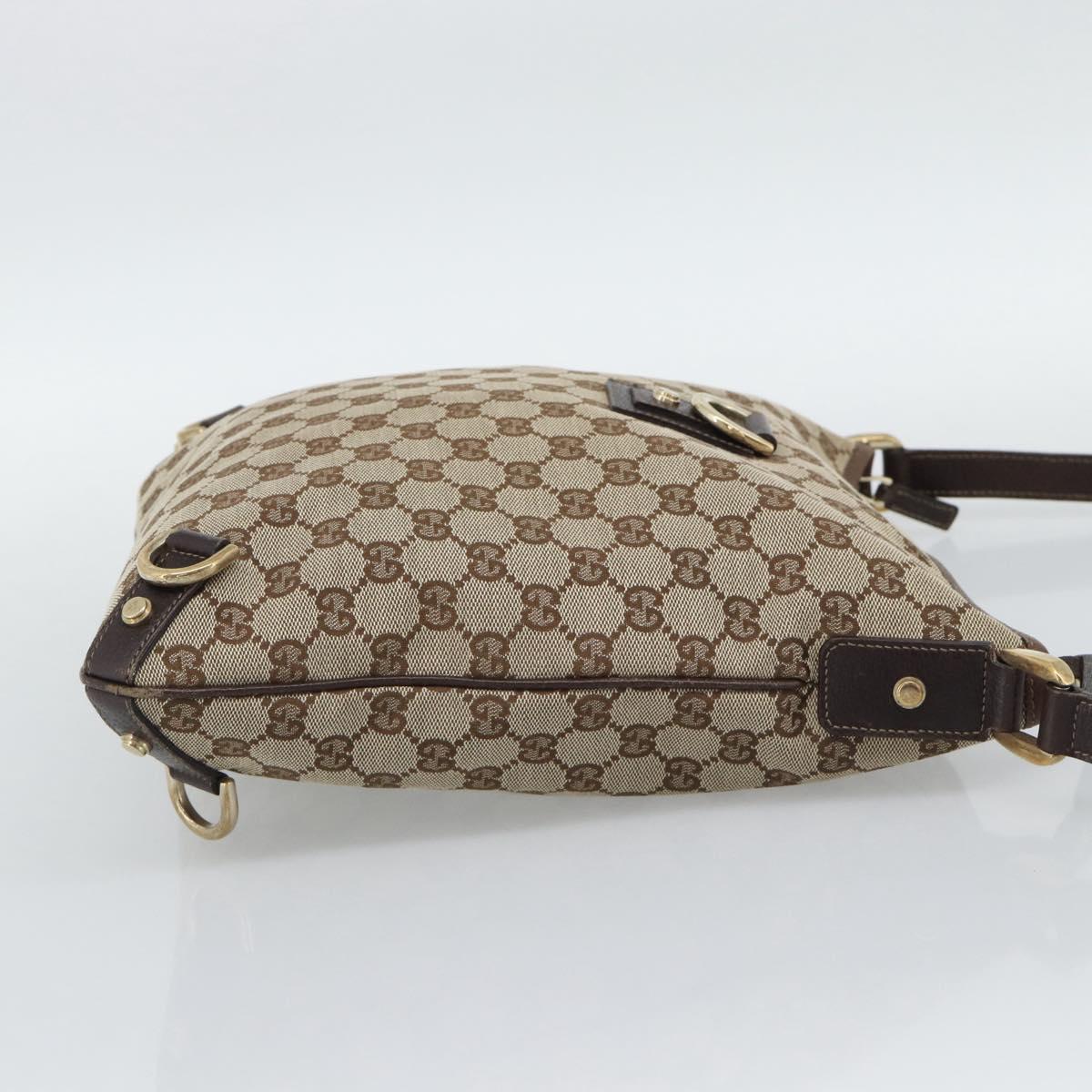 GUCCI GG Canvas Shoulder Bag Beige Gold Tone 131326 Auth ep15356A