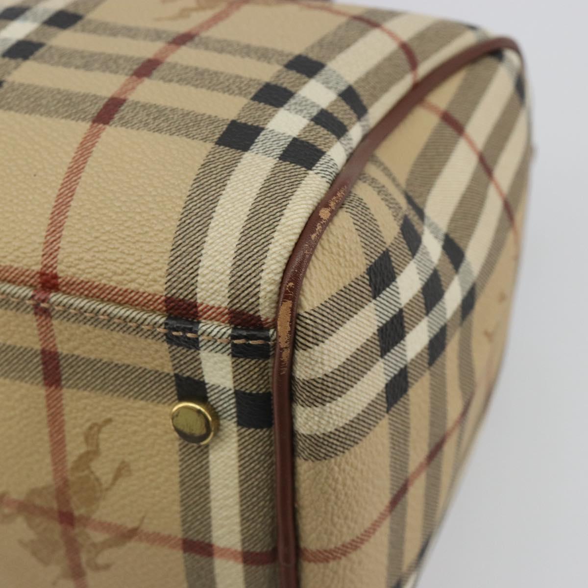 BURBERRY Nova Check Hand Bag PVC Leather Beige Gold Tone Auth ep15358A