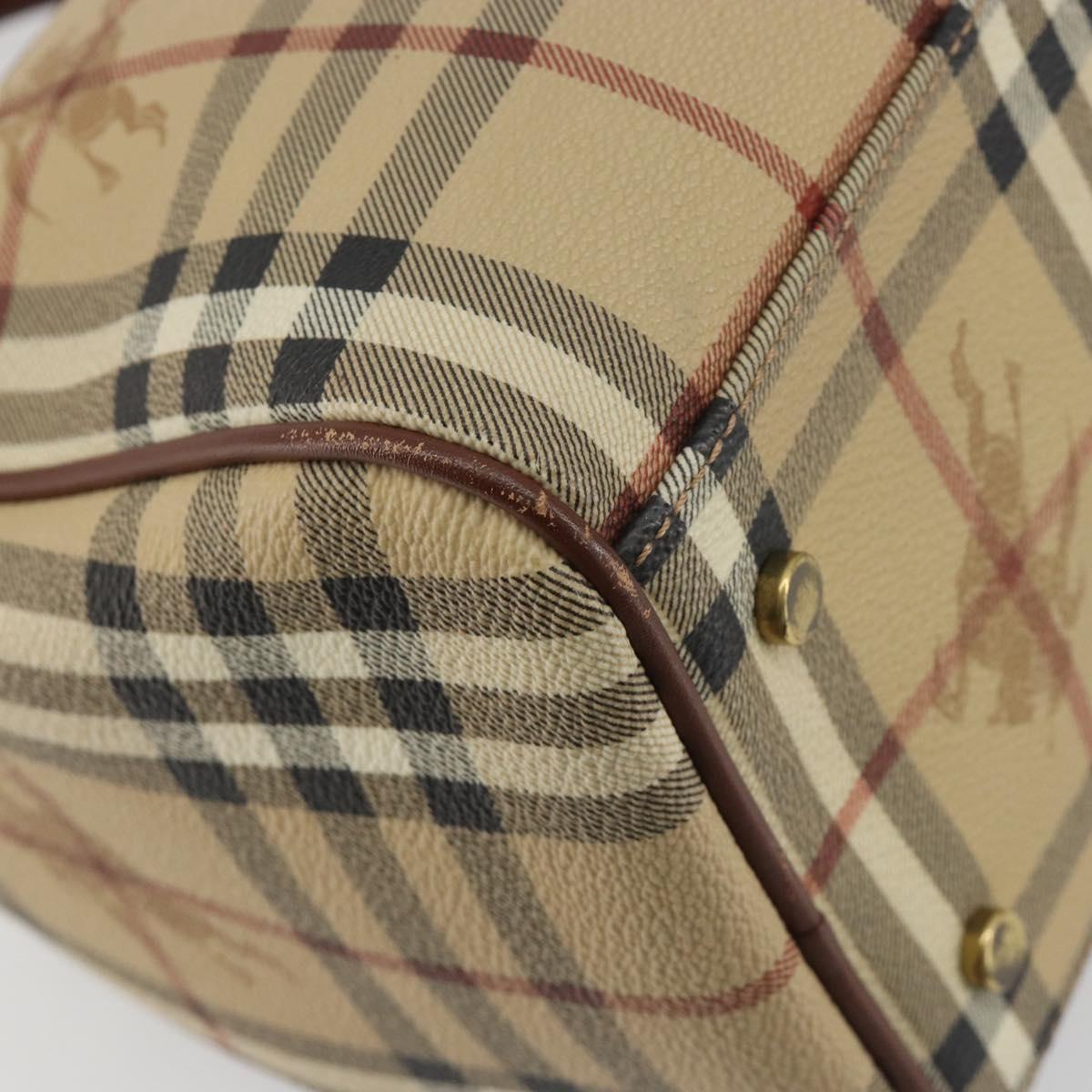 BURBERRY Nova Check Hand Bag PVC Leather Beige Gold Tone Auth ep15358A