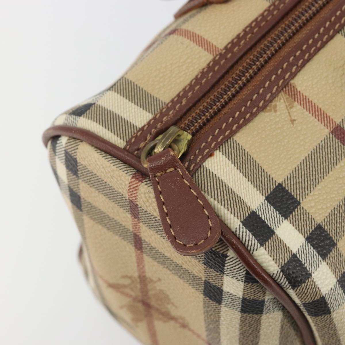 BURBERRY Nova Check Hand Bag PVC Leather Beige Gold Tone Auth ep15358A
