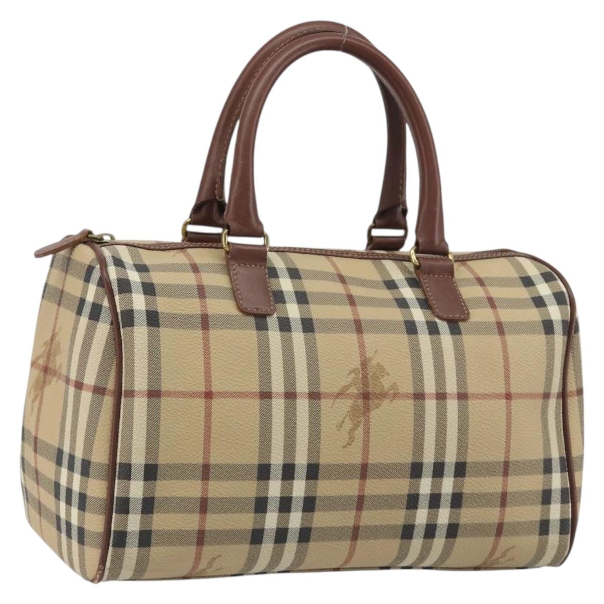 BURBERRY Nova Check Hand Bag PVC Leather Beige Gold Tone Auth ep15358A
