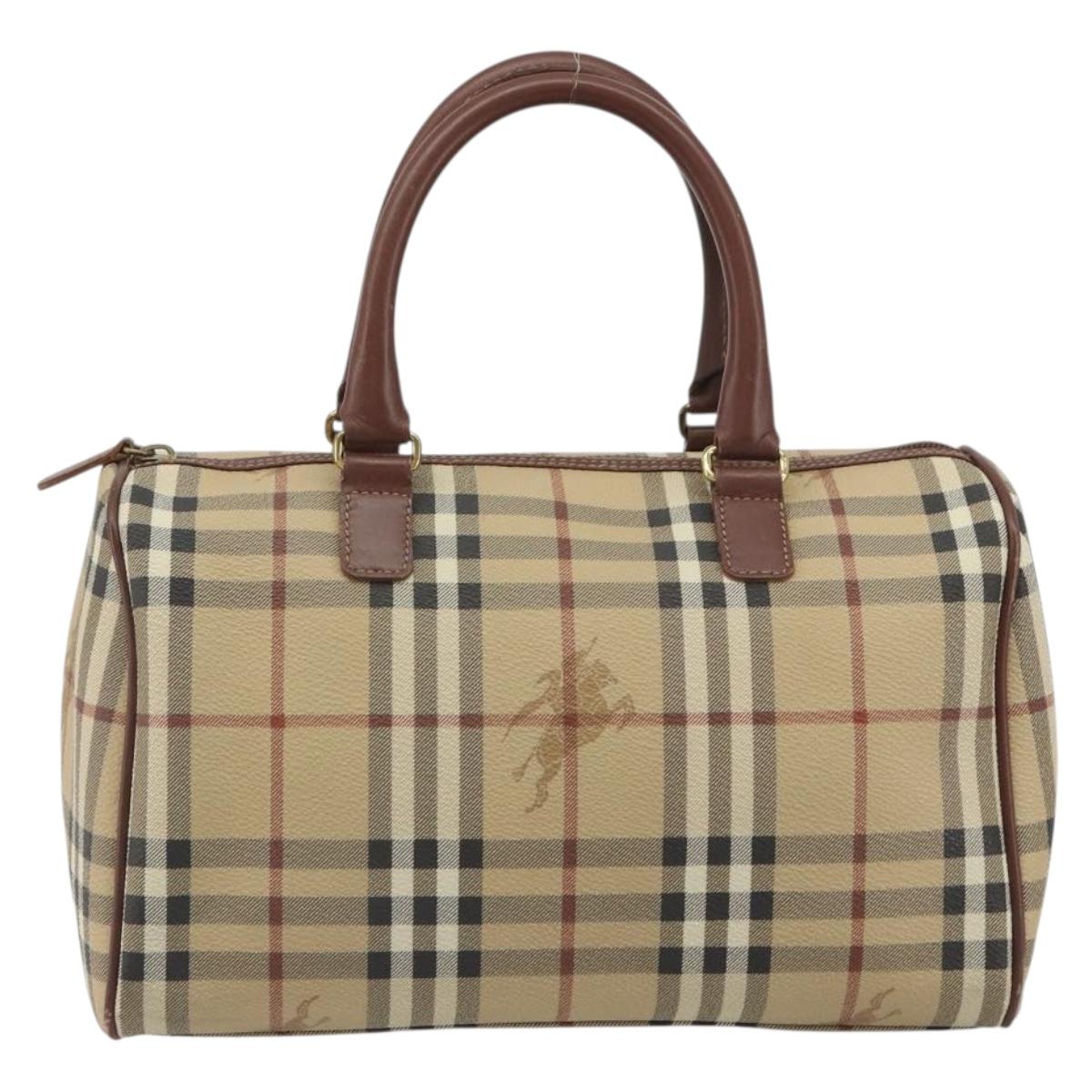 BURBERRY Nova Check Hand Bag PVC Leather Beige Gold Tone Auth ep15358A