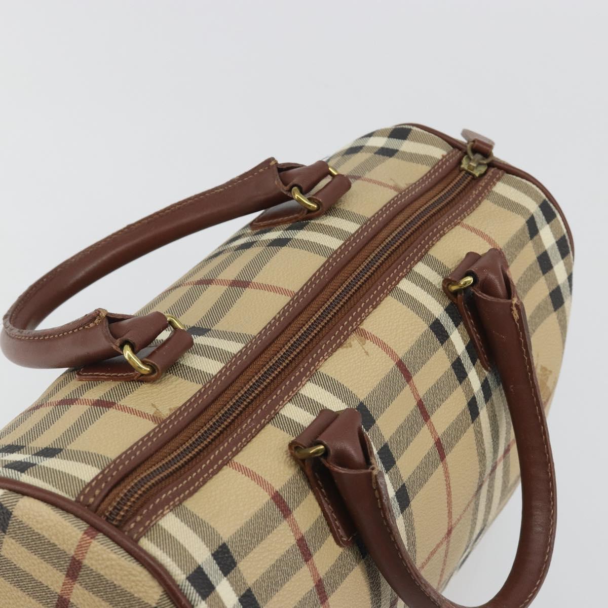 BURBERRY Nova Check Hand Bag PVC Leather Beige Gold Tone Auth ep15358A