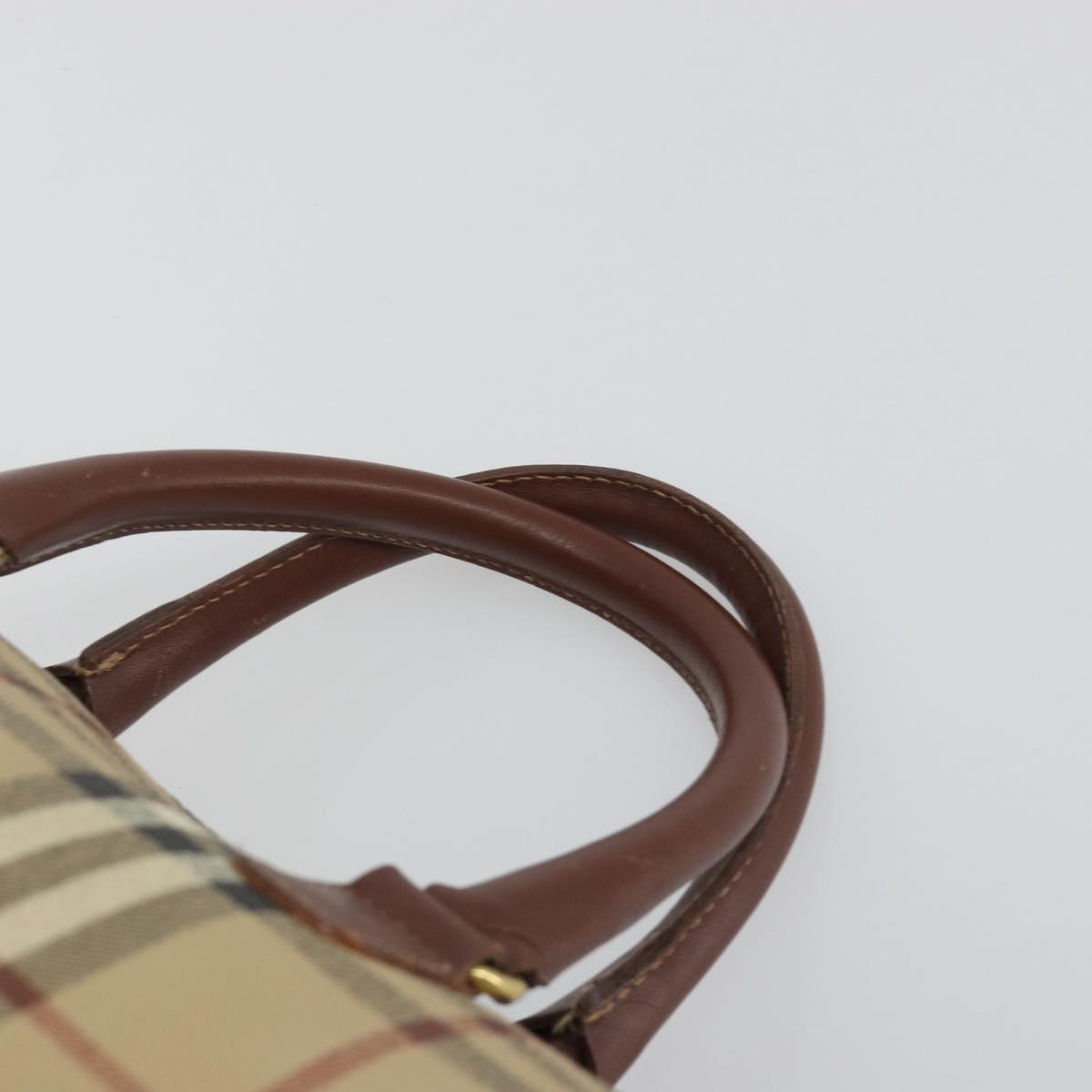 BURBERRY Nova Check Hand Bag PVC Leather Beige Gold Tone Auth ep15358A