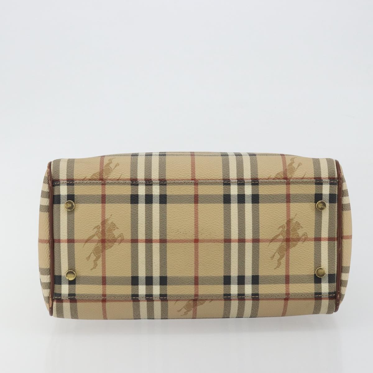 BURBERRY Nova Check Hand Bag PVC Leather Beige Gold Tone Auth ep15358A