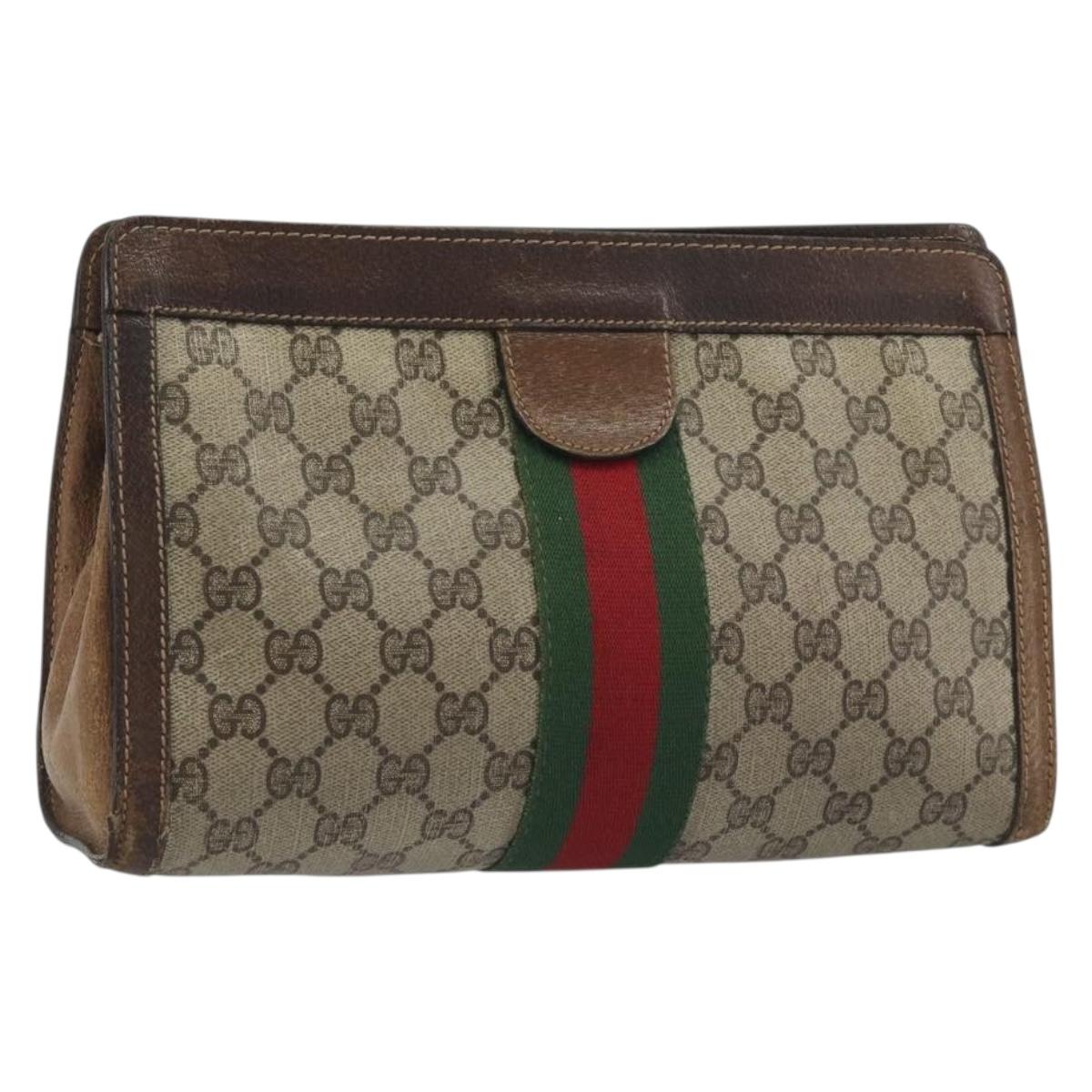 GUCCI GG Supreme Clutch Bag PVC Leather Beige Brown Auth ep15361