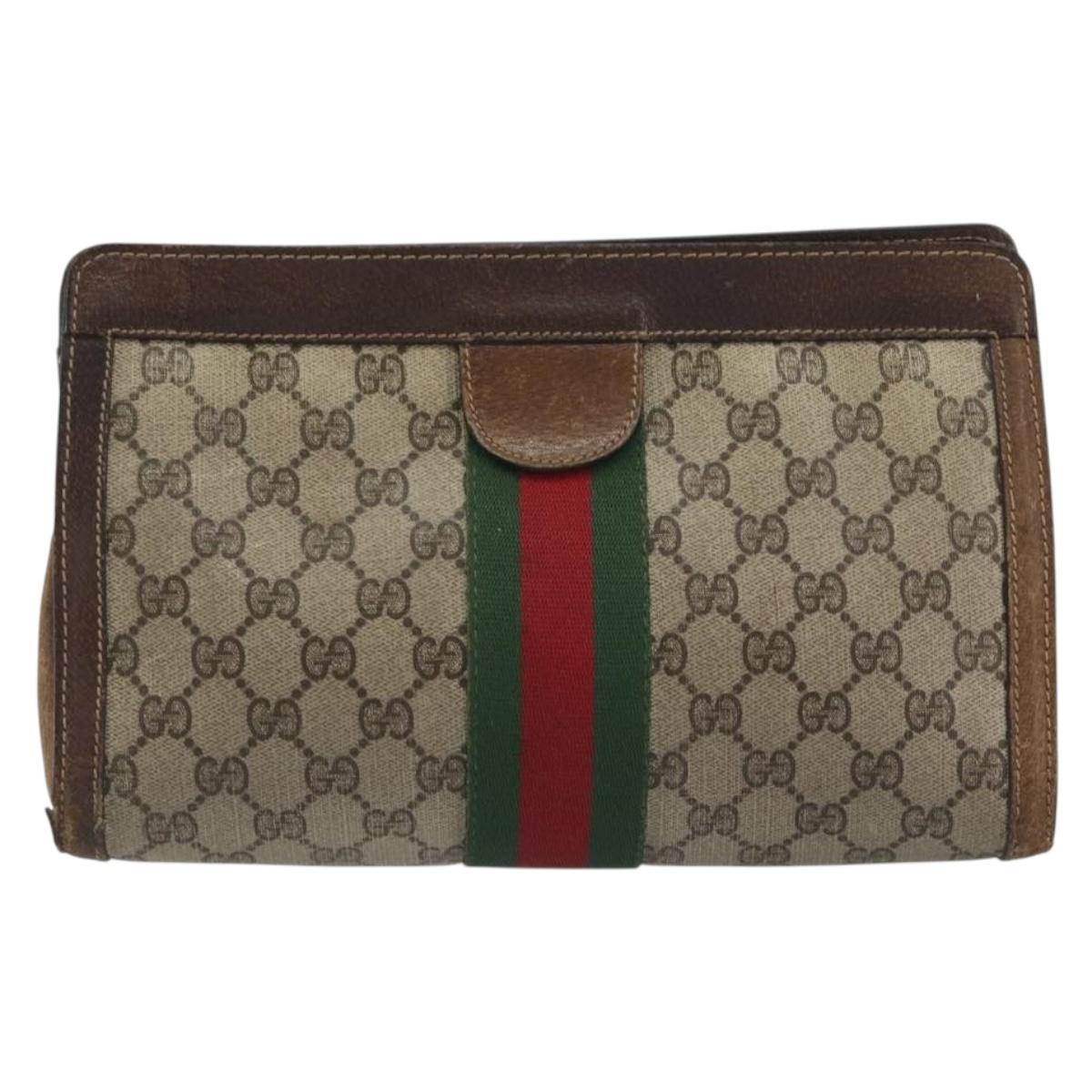 GUCCI GG Supreme Clutch Bag PVC Leather Beige Brown Auth ep15361