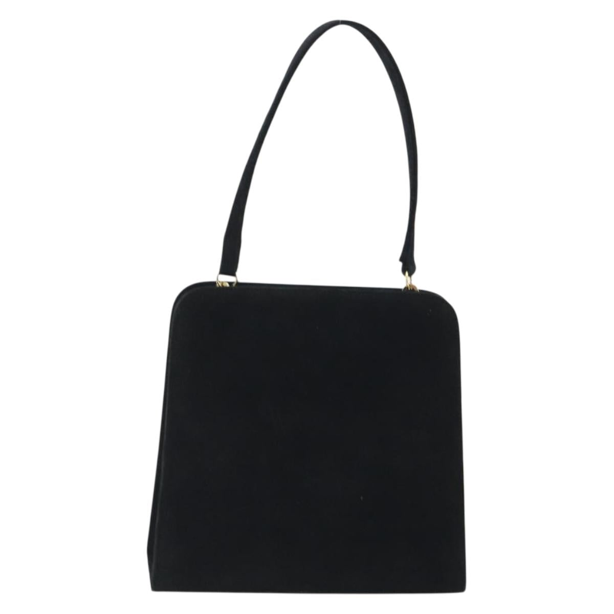 Salvatore Ferragamo Gancini Hand Bag Suede Black Gold Tone Auth ep15363A