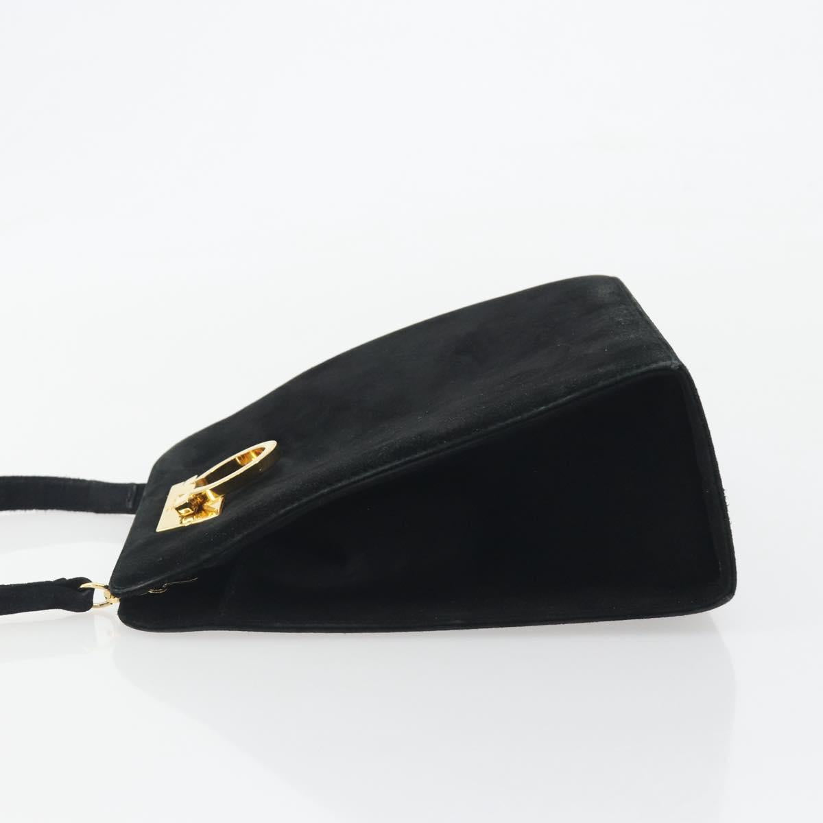 Salvatore Ferragamo Gancini Hand Bag Suede Black Gold Tone Auth ep15363A