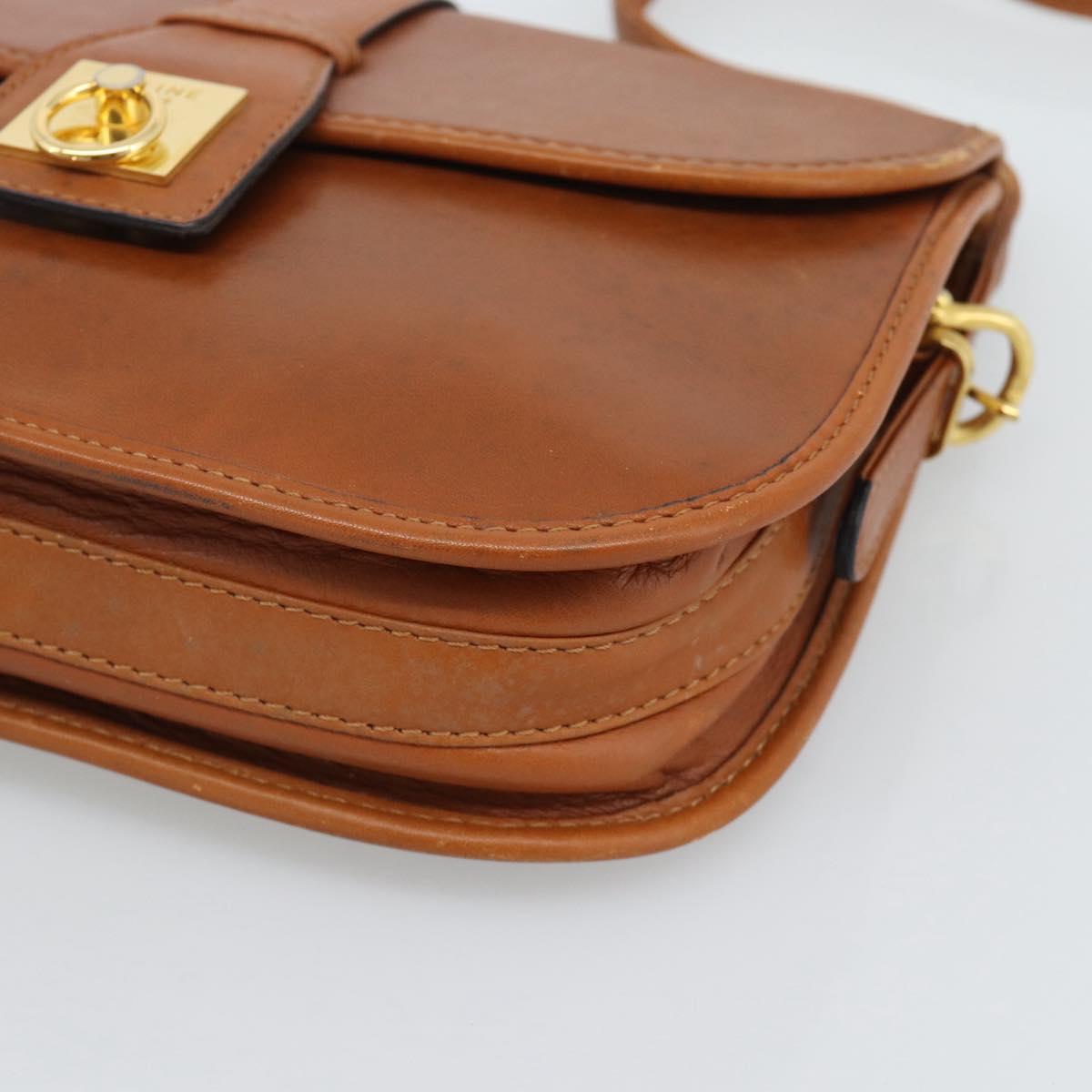 CELINE Shoulder Bag Leather Brown Gold Tone Auth ep15367