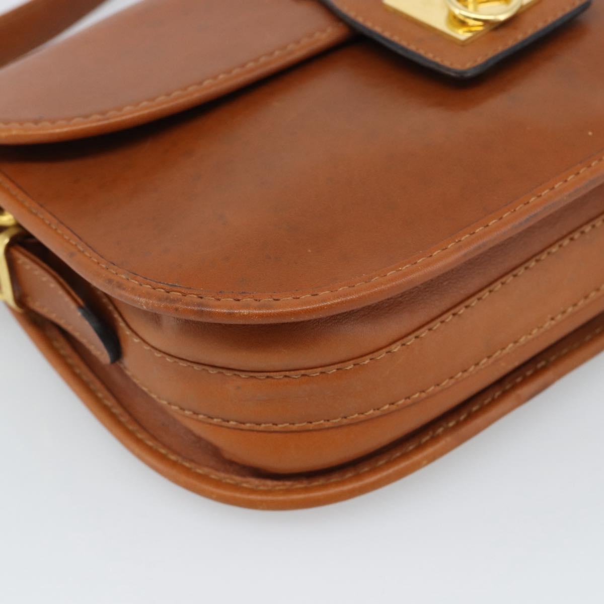 CELINE Shoulder Bag Leather Brown Gold Tone Auth ep15367