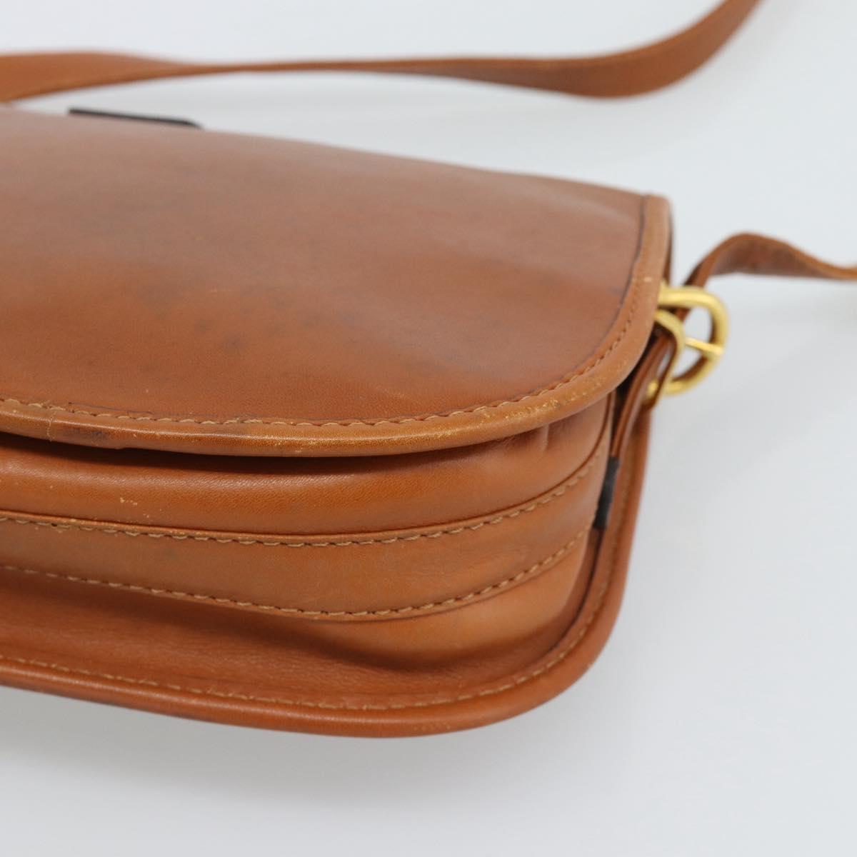 CELINE Shoulder Bag Leather Brown Gold Tone Auth ep15367