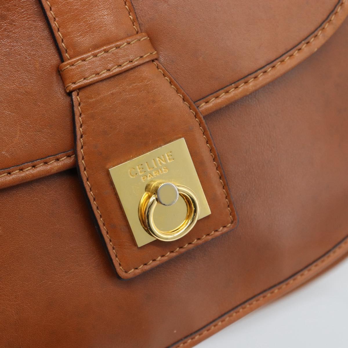CELINE Shoulder Bag Leather Brown Gold Tone Auth ep15367