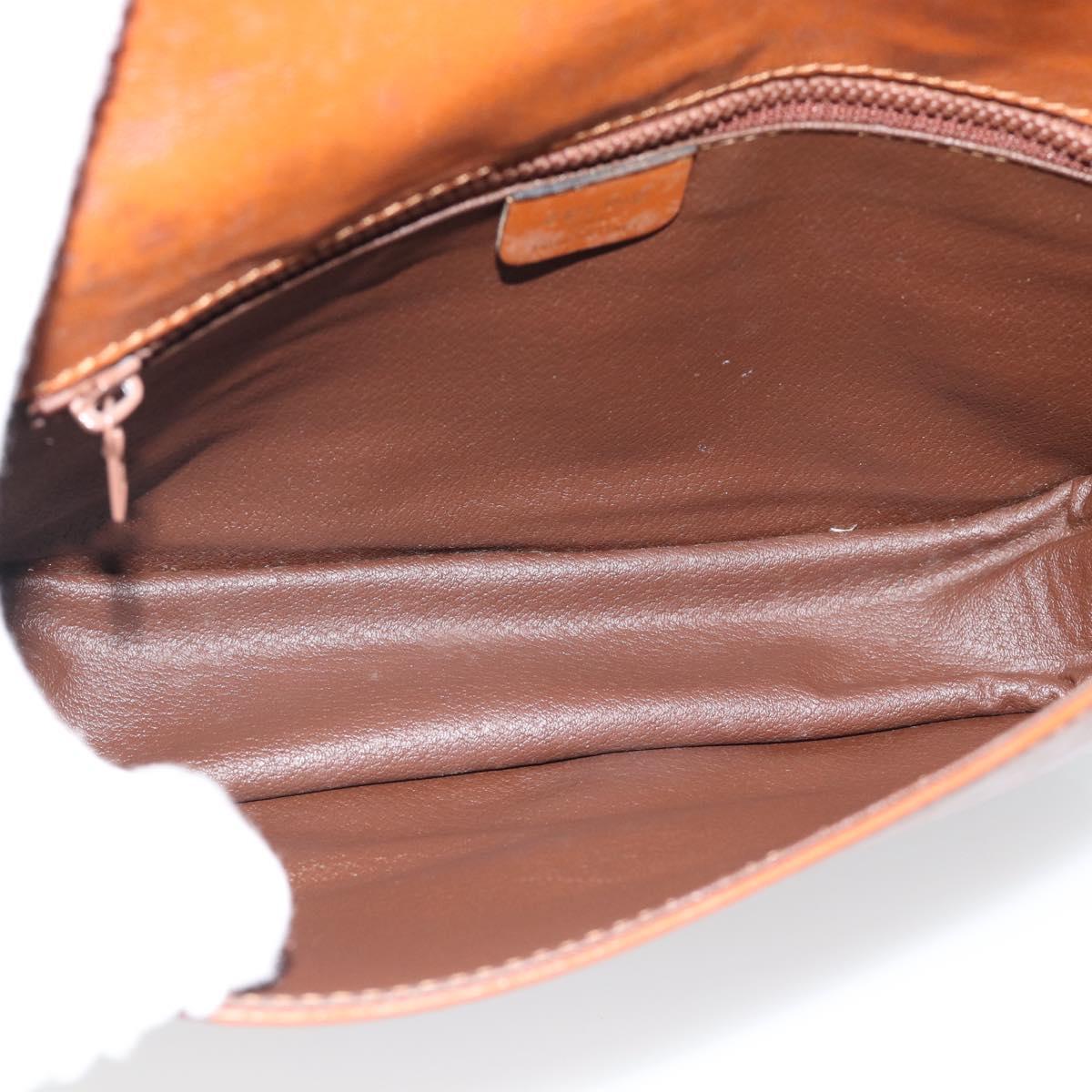CELINE Shoulder Bag Leather Brown Gold Tone Auth ep15367