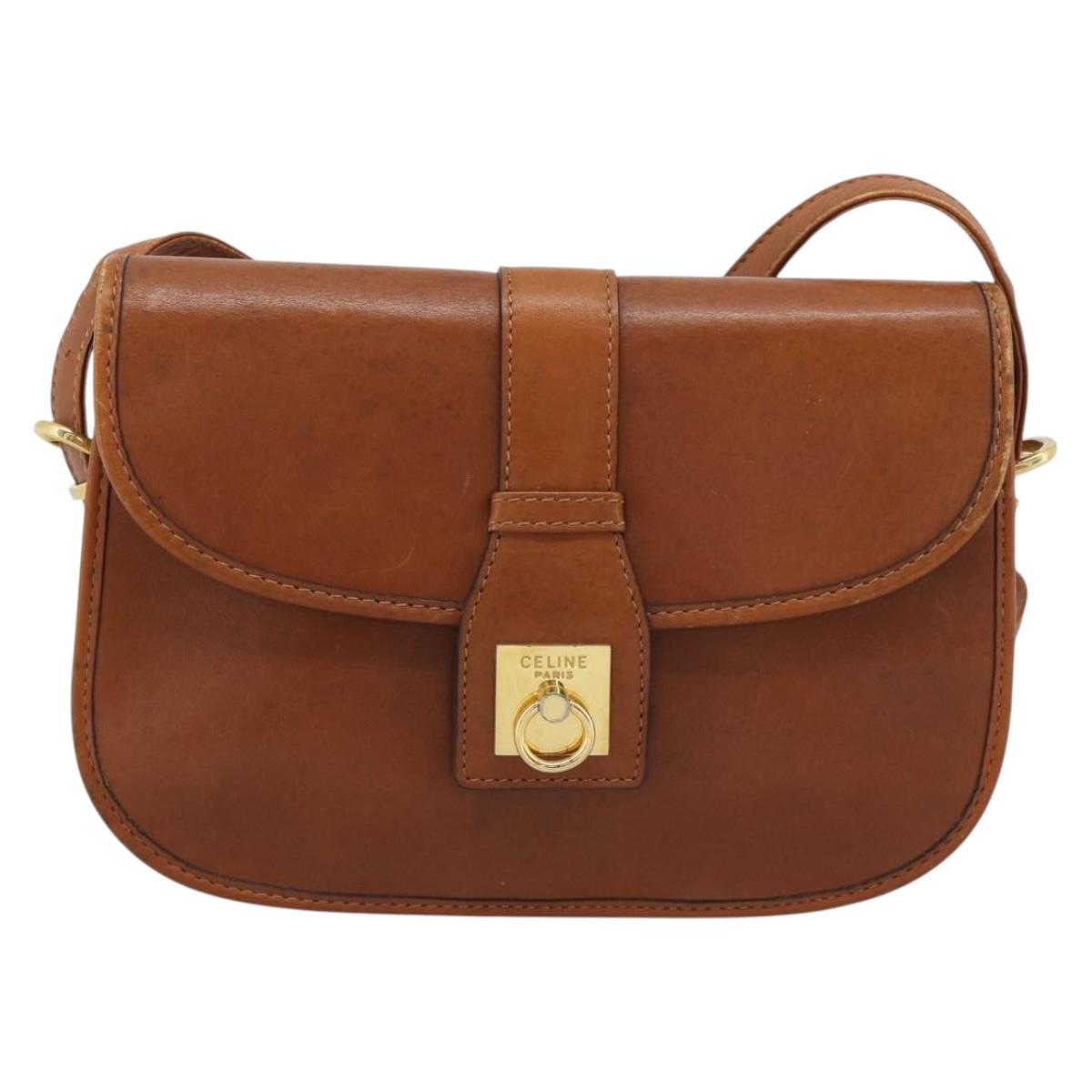 CELINE Shoulder Bag Leather Brown Gold Tone Auth ep15367