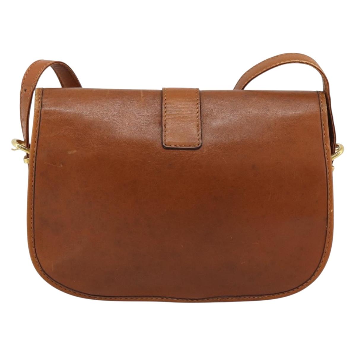 CELINE Shoulder Bag Leather Brown Gold Tone Auth ep15367