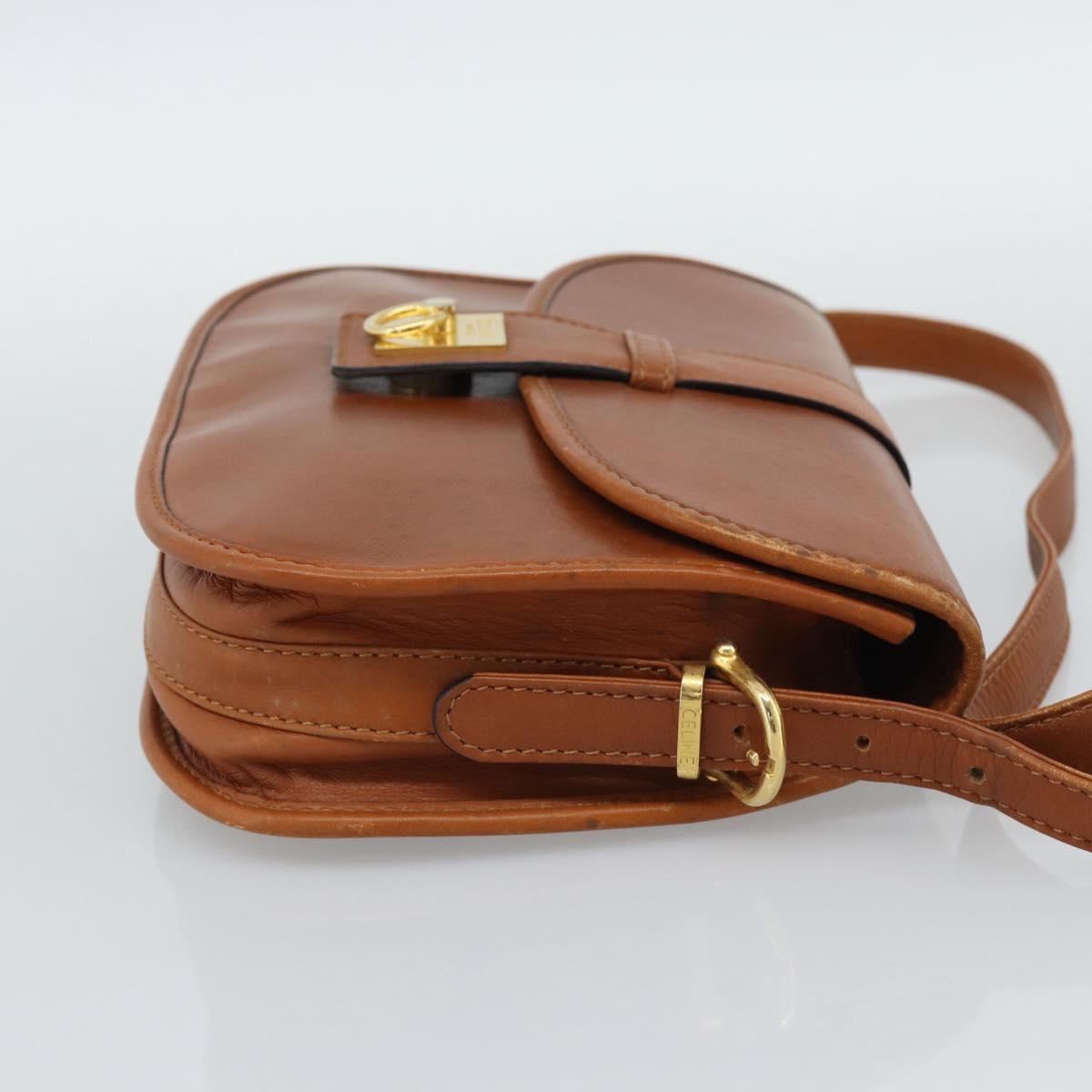 CELINE Shoulder Bag Leather Brown Gold Tone Auth ep15367