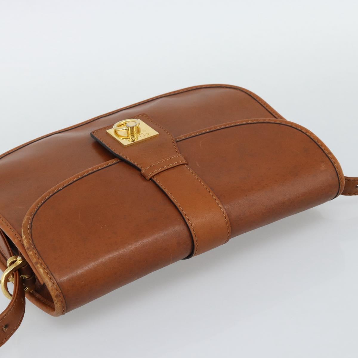 CELINE Shoulder Bag Leather Brown Gold Tone Auth ep15367