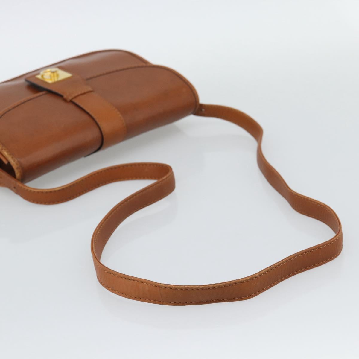 CELINE Shoulder Bag Leather Brown Gold Tone Auth ep15367