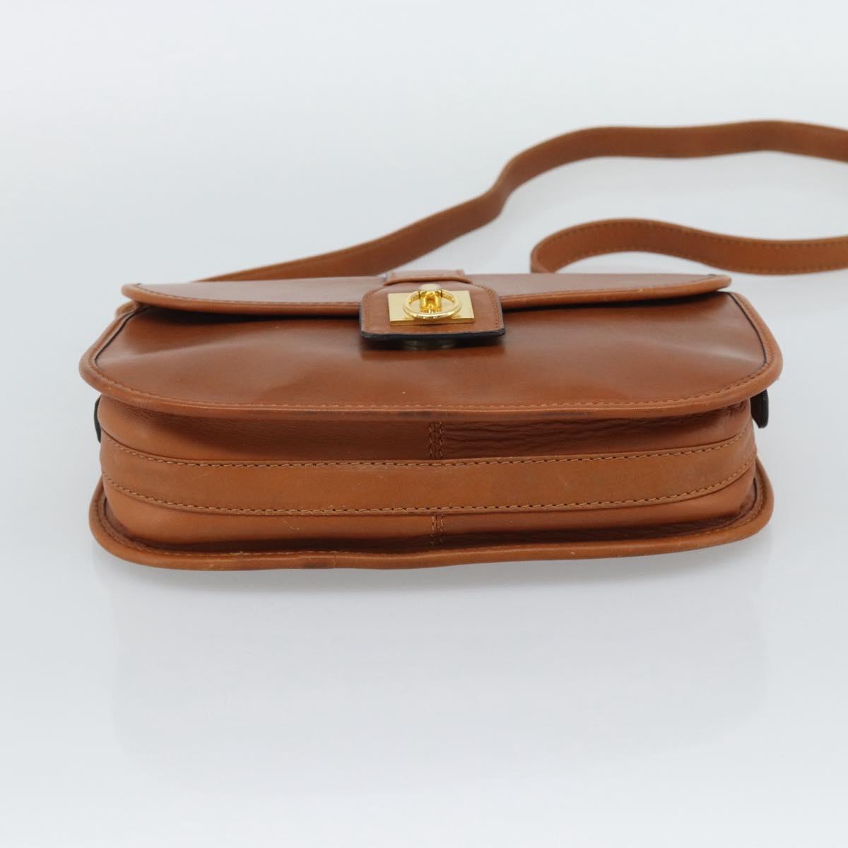 CELINE Shoulder Bag Leather Brown Gold Tone Auth ep15367
