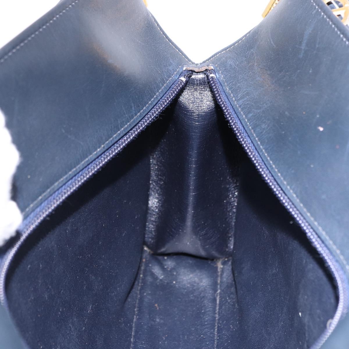 Christian Dior Trotter Canvas Shoulder Bag Navy Gold Tone Auth ep15368A