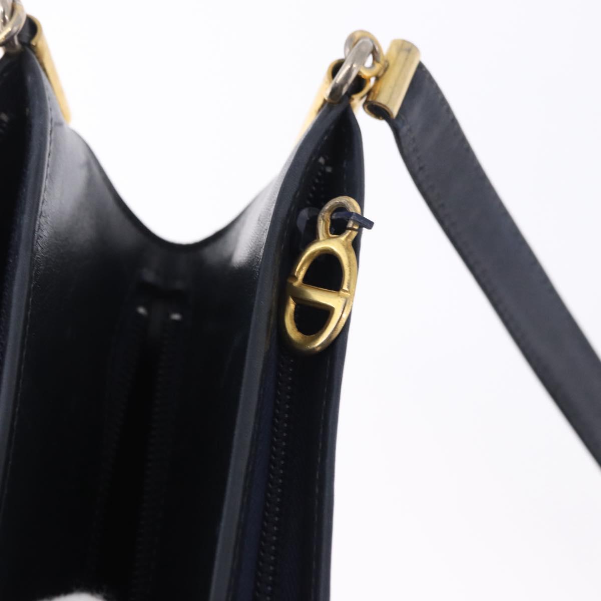 Christian Dior Trotter Canvas Shoulder Bag Navy Gold Tone Auth ep15368A