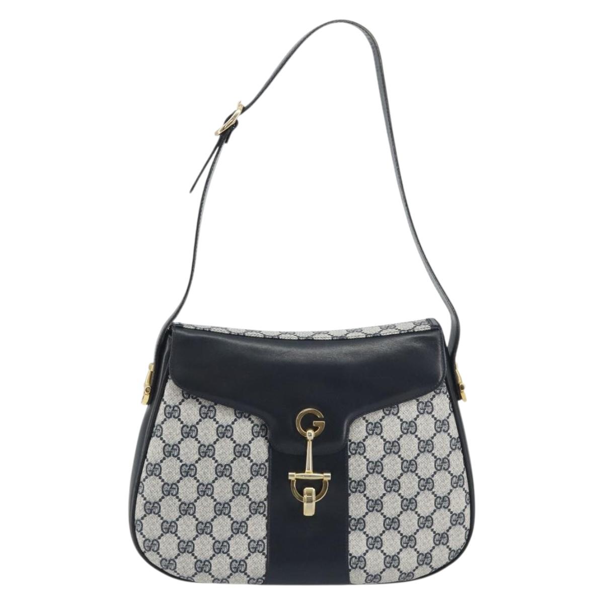 GUCCI GG Supreme Shoulder Bag PVC Leather Navy Gold Tone Auth ep15369A