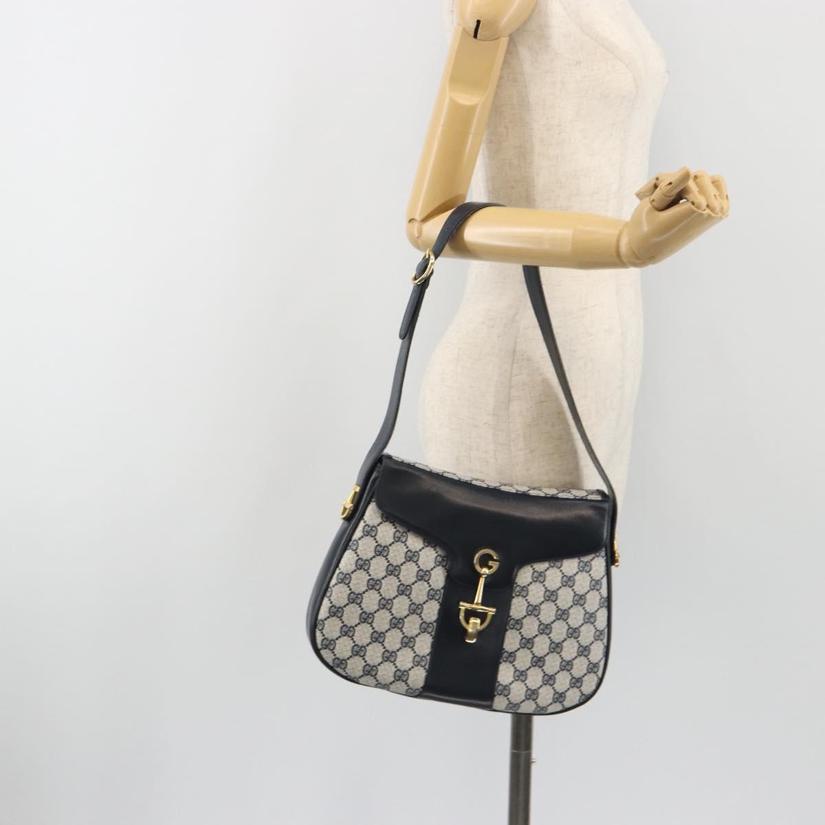 GUCCI GG Supreme Shoulder Bag PVC Leather Navy Gold Tone Auth ep15369A