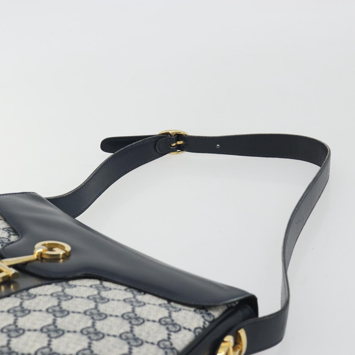 GUCCI GG Supreme Shoulder Bag PVC Leather Navy Gold Tone Auth ep15369A