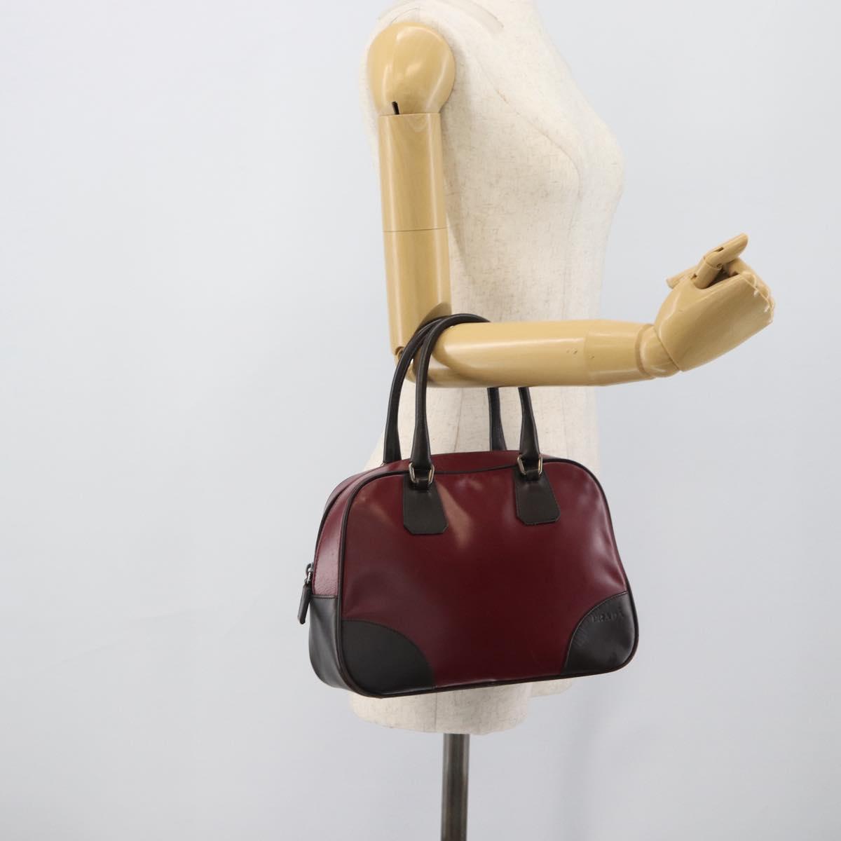PRADA Hand Bag Leather Red Black Auth ep15370