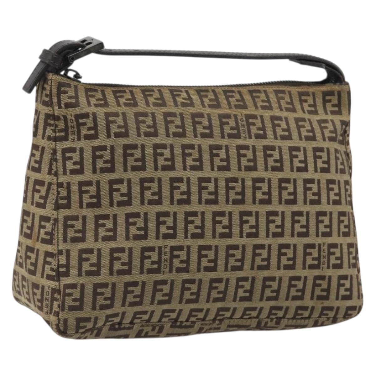 FENDI Zucchino Canvas Hand Bag Beige Auth ep15371