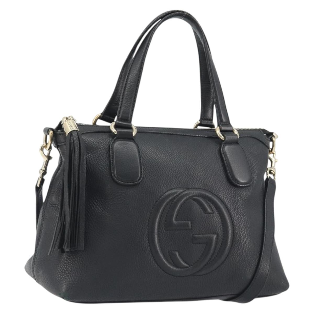GUCCI Soho Hand Bag Leather 2way Black Gold Tone 308362 Auth ep15374A