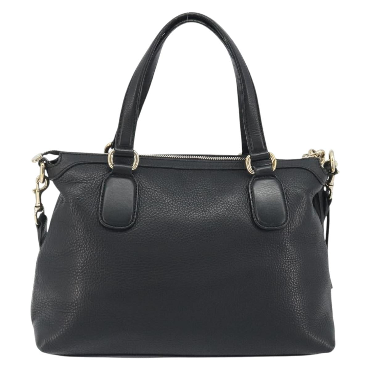GUCCI Soho Hand Bag Leather 2way Black Gold Tone 308362 Auth ep15374A