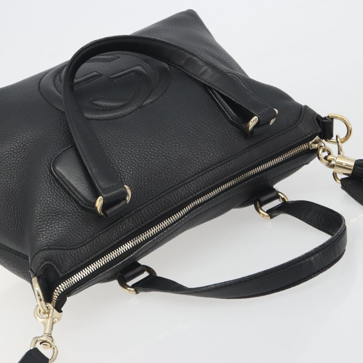 GUCCI Soho Hand Bag Leather 2way Black Gold Tone 308362 Auth ep15374A
