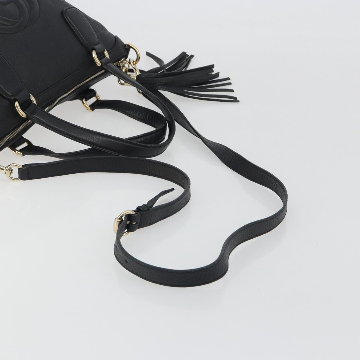 GUCCI Soho Hand Bag Leather 2way Black Gold Tone 308362 Auth ep15374A
