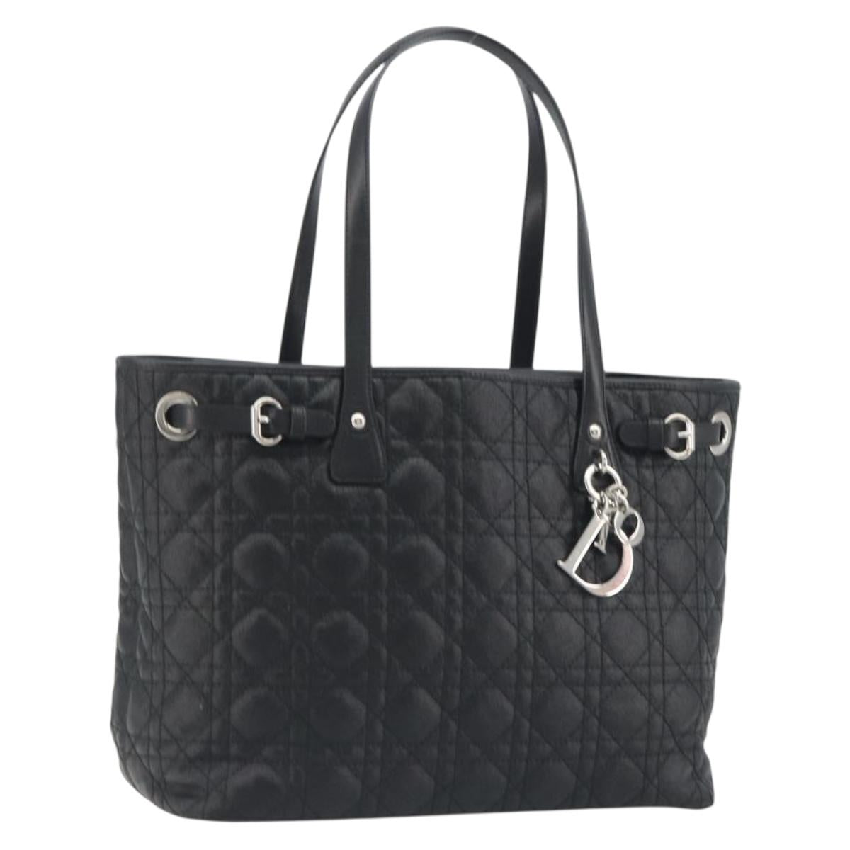 Christian Dior Canage Hand Bag Canvas Black Silver Auth ep15375